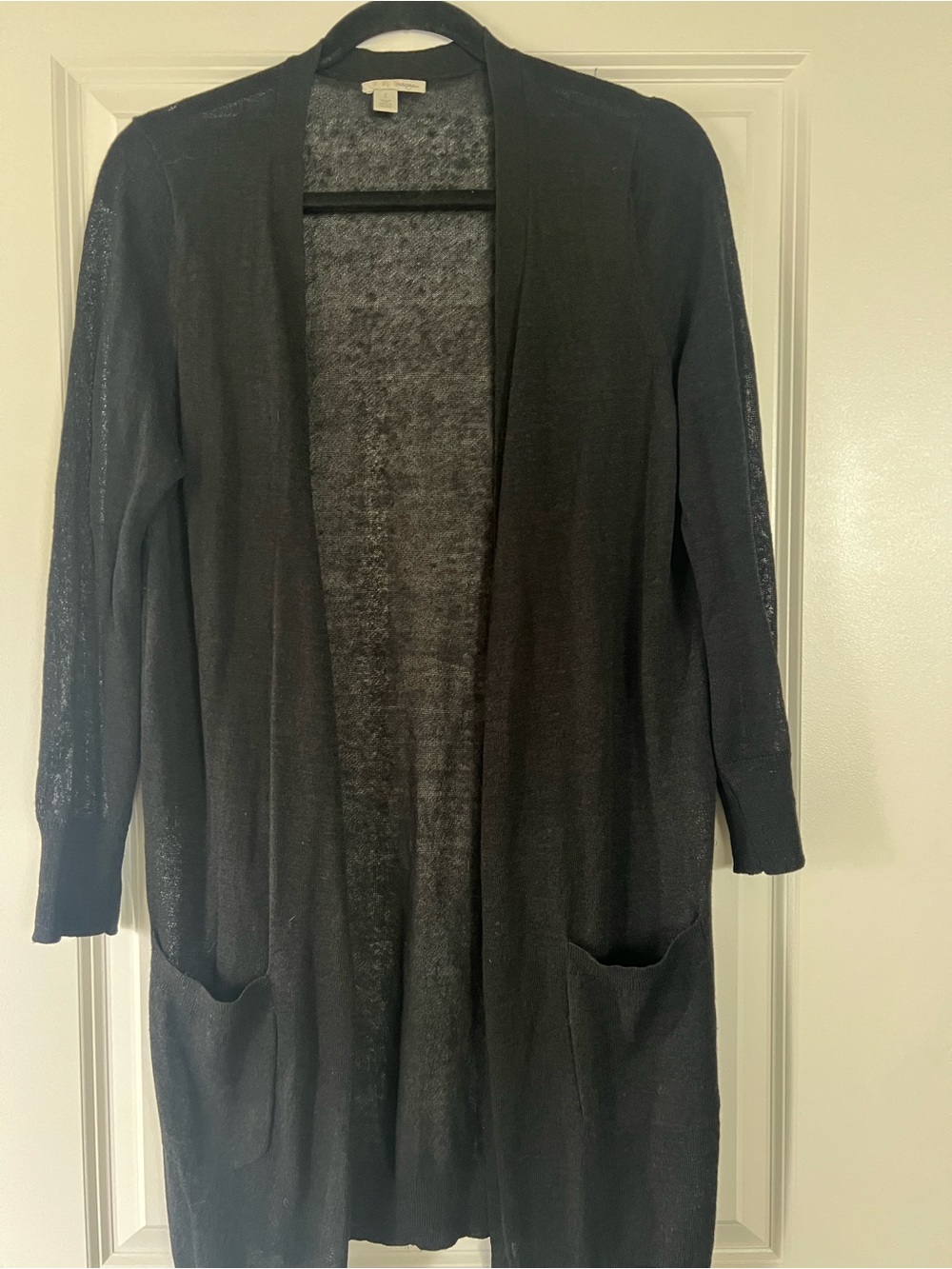 Halogen Black Open Front Lightweight Slub Long Cardigan